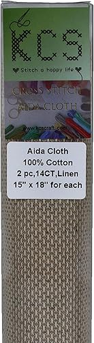 Miniatura 2 de KCS 2 piezas de tela de costura de algodón Aida de punto de cruz de 15 x 18 pulgadas (lino, 14 unidades)