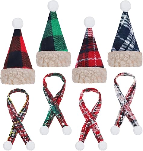 Vista 19 de Geyoga 8 piezas de mini sombreros y bufandas de Papá Noel, accesorios de Navidad, sombrero de gnomo pequeño para manualidades, bricolaje para Blanco