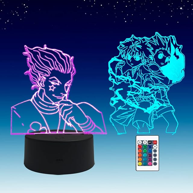 2 in1 Gon Killua Hisoka Merch 3D Illusion LED Anime Lamp RGB 16 Colors Remote Control Bedroom Night Light