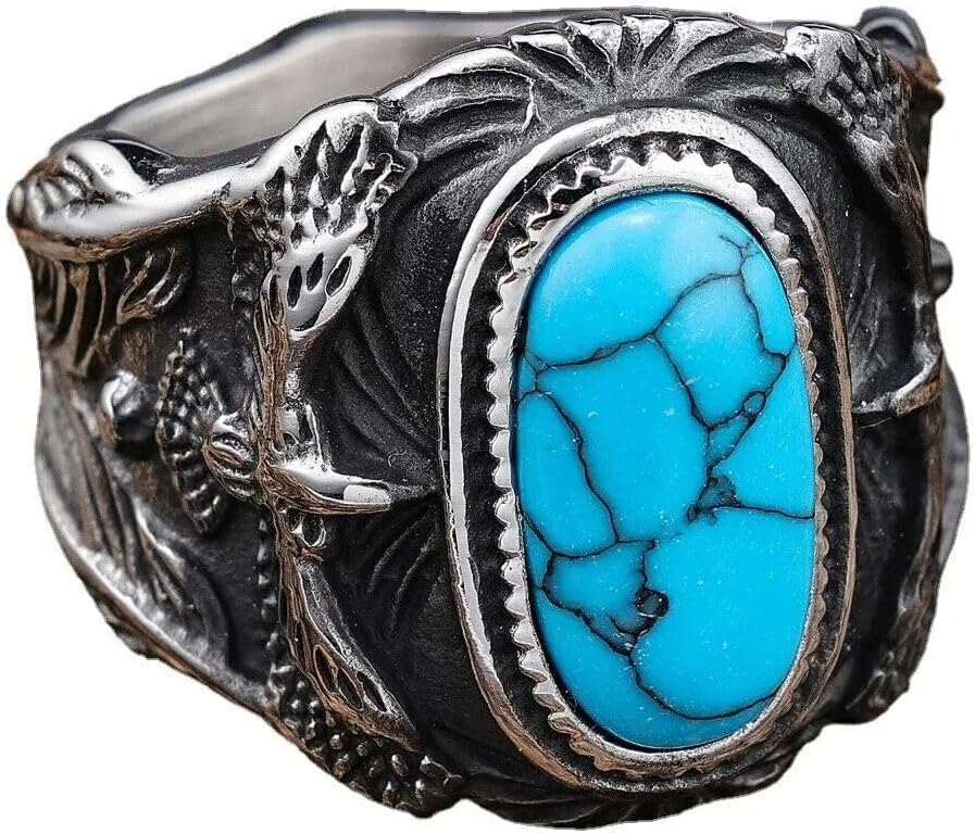 Fashion Personality Retro Turquoise Eagle Men's Stainless Steel Rings US Size 7-15