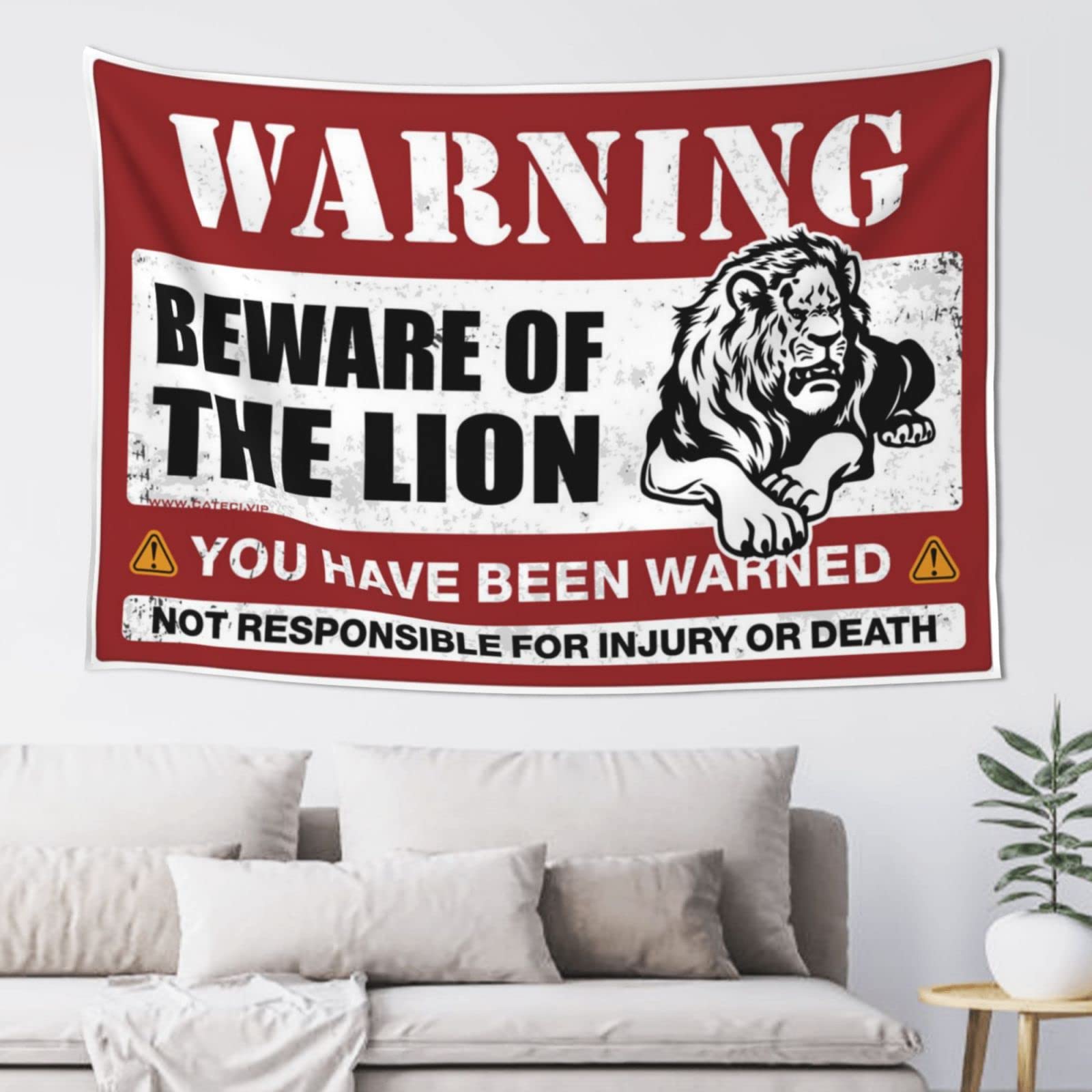 PRAVOXI Tapestry For Men Beware Of Lion Tapestry Funny Bar Decor Beer Decor(100X150CM)