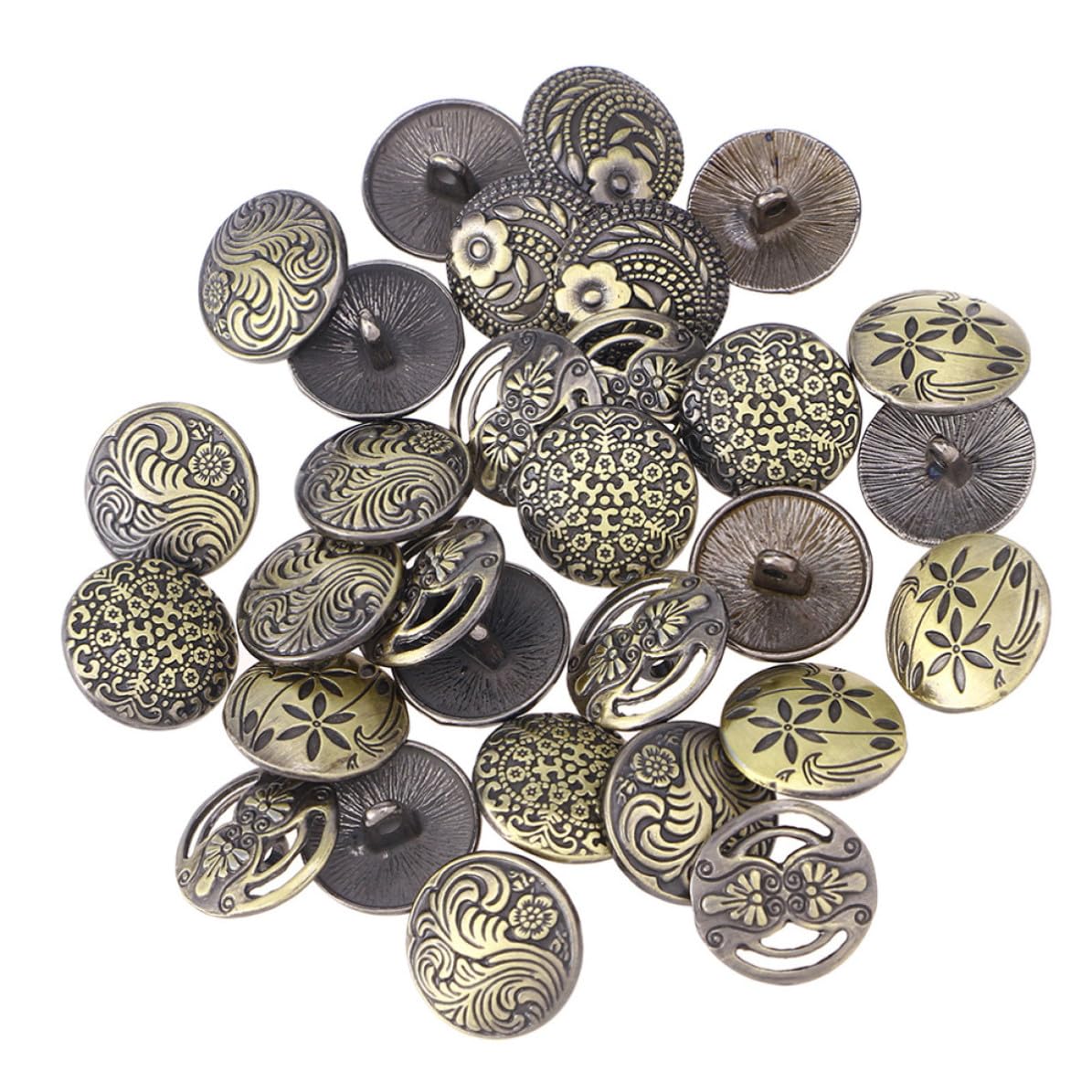Boutons gravés vintage en alliage de zinc pour personnaliser des vêtements élégants