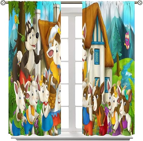 Vista 130 de Cortinas de cabeza de cabra, misteriosa cabeza de cabra malvada, calavera negra, bolsillo para barra, cortinas opacas para ventana, juego de 2