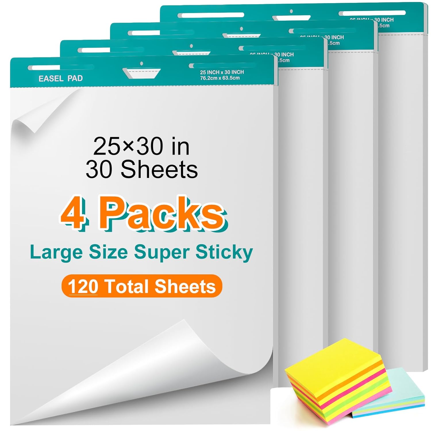 VinTS 4 Pack Sticky Easel Pads,25 x 30 In Self Stick White Easel Paper,Large Premium Anchor Chart Paper,30 Sheets/Pad Flip Chart Paper for Teachers, Office,Business,White Board