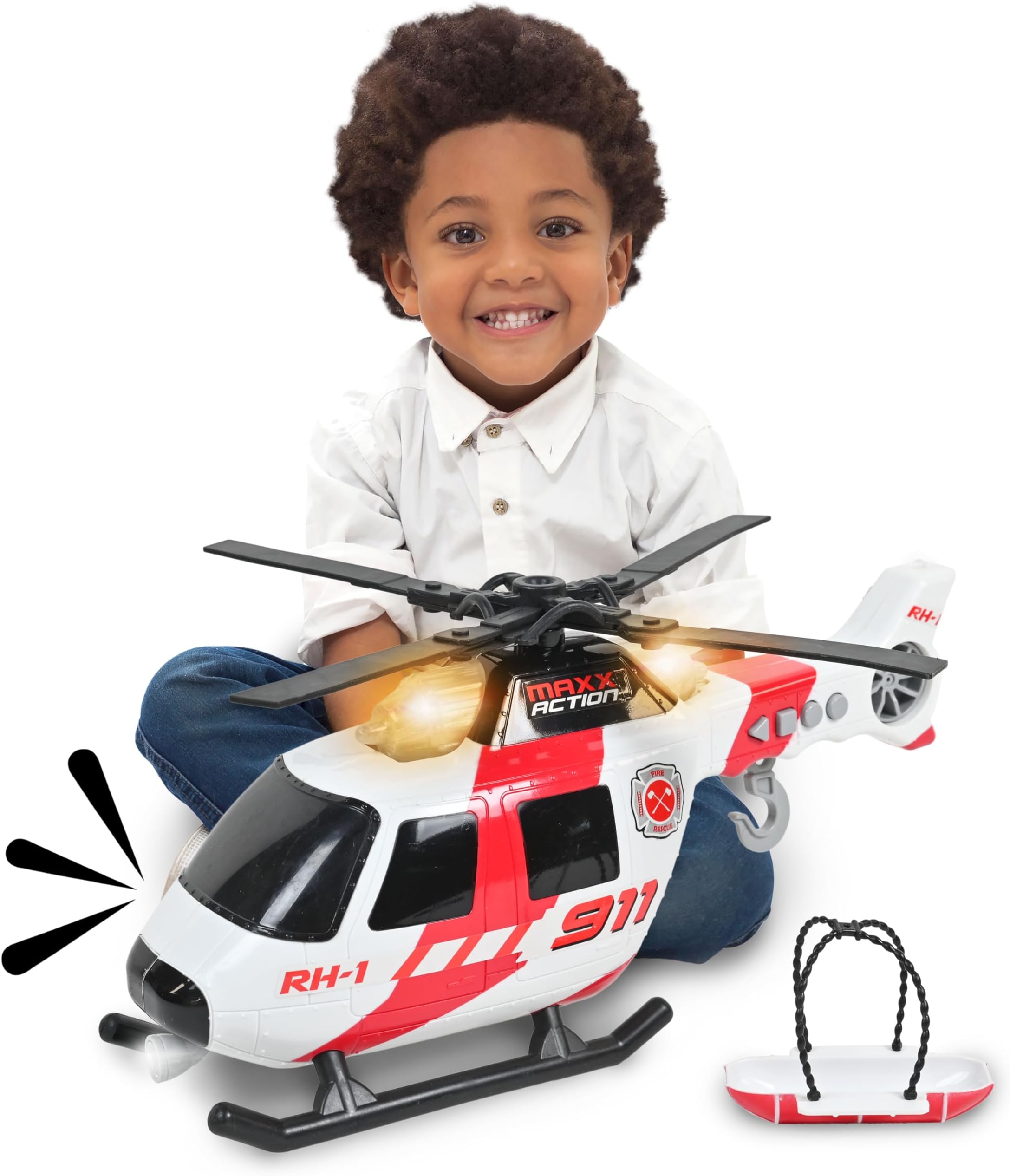 Maxx Action Large Helicopter - Lights and Sounds Vehicle with Motorized Turbine and Spinning Rotors