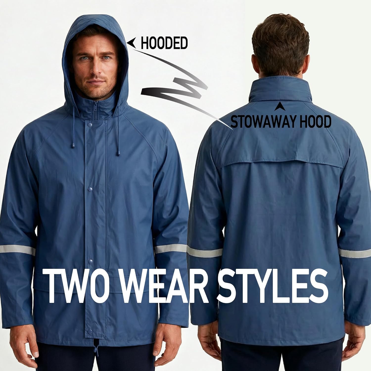 Men's Waterproof Rain Jacket Lightweight Packable-Hooded Windbreaker for Hiking, Fishing, Travel Outdoor Activities - Image 4