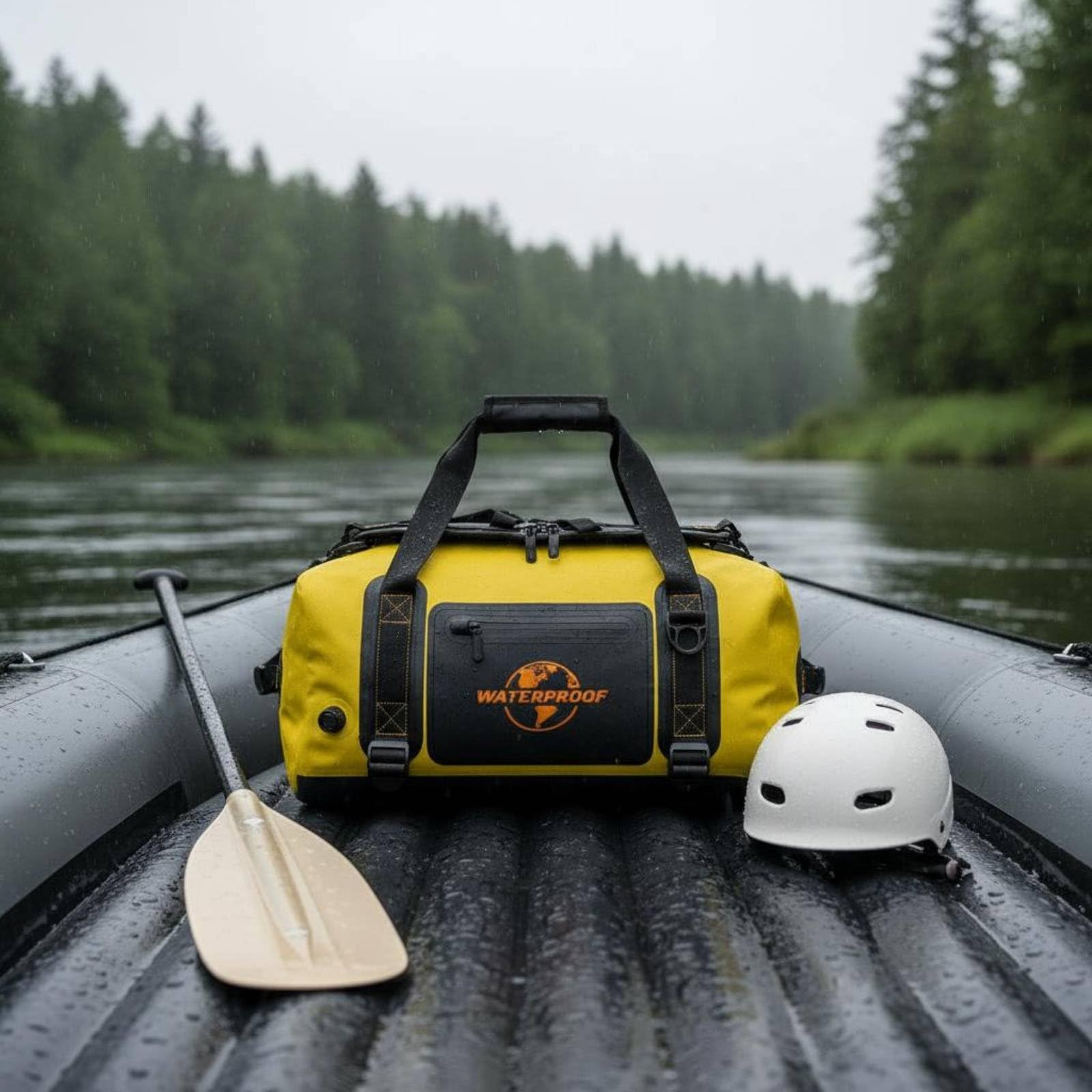 Zaino Impermeabile Borsa da Viaggio Borsone Sacca Stagna con Struttura Sigillata in TPU Conversione a Spallacci E Tracolla Adatto Kayak Campeggio Escursioni, Giallo, Giallo, 40L