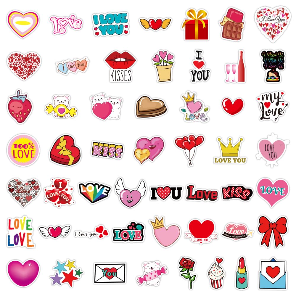 104 PC Valentine's Day Stickers, Pink Heart Love & Cute Valentine Stickers for Water Bottle, Laptop & Party Favors (Waterproof & Reusable)