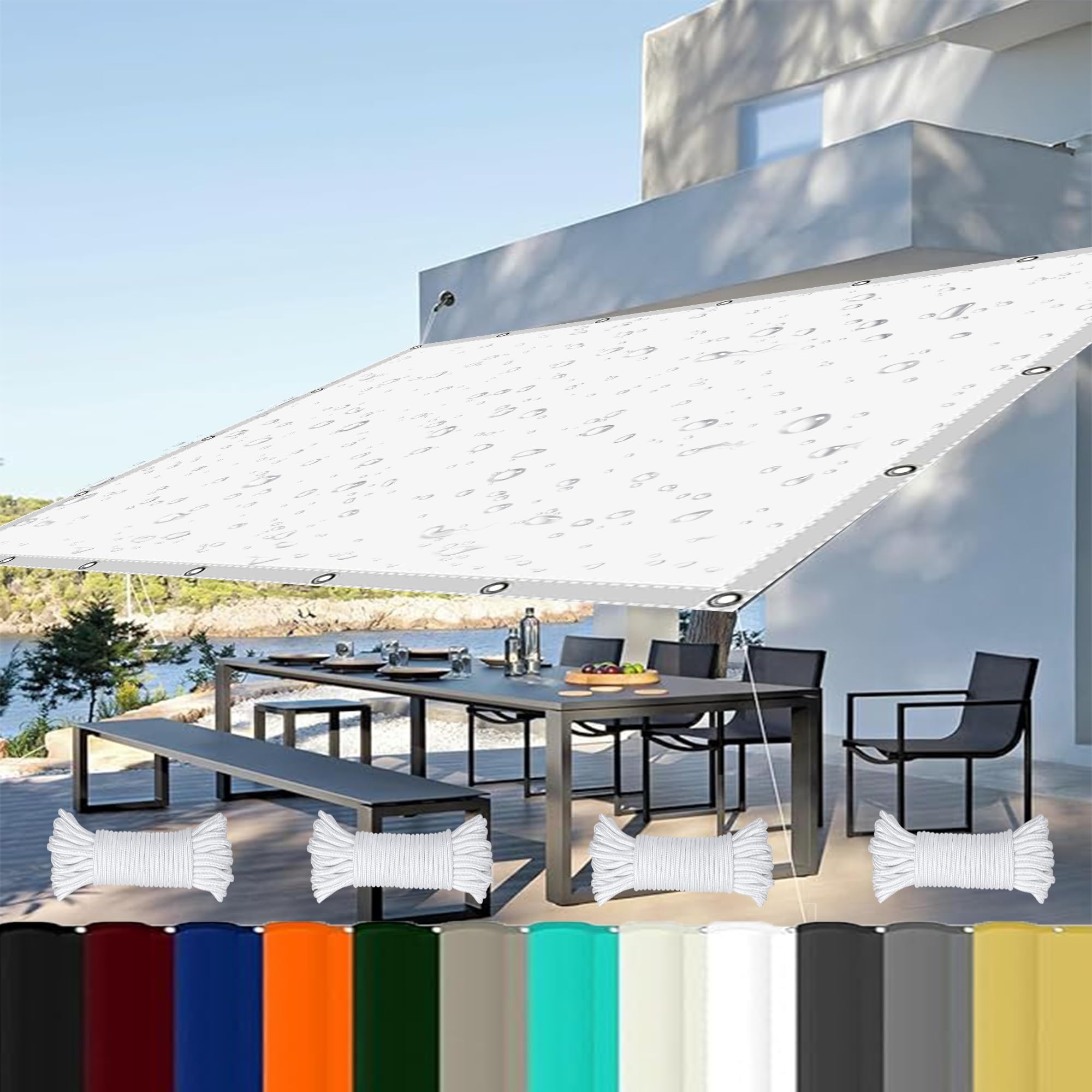 Filet d'ombrage blanc 2,8 x 4,2 m avec œillets, bâche polyester pour extérieur