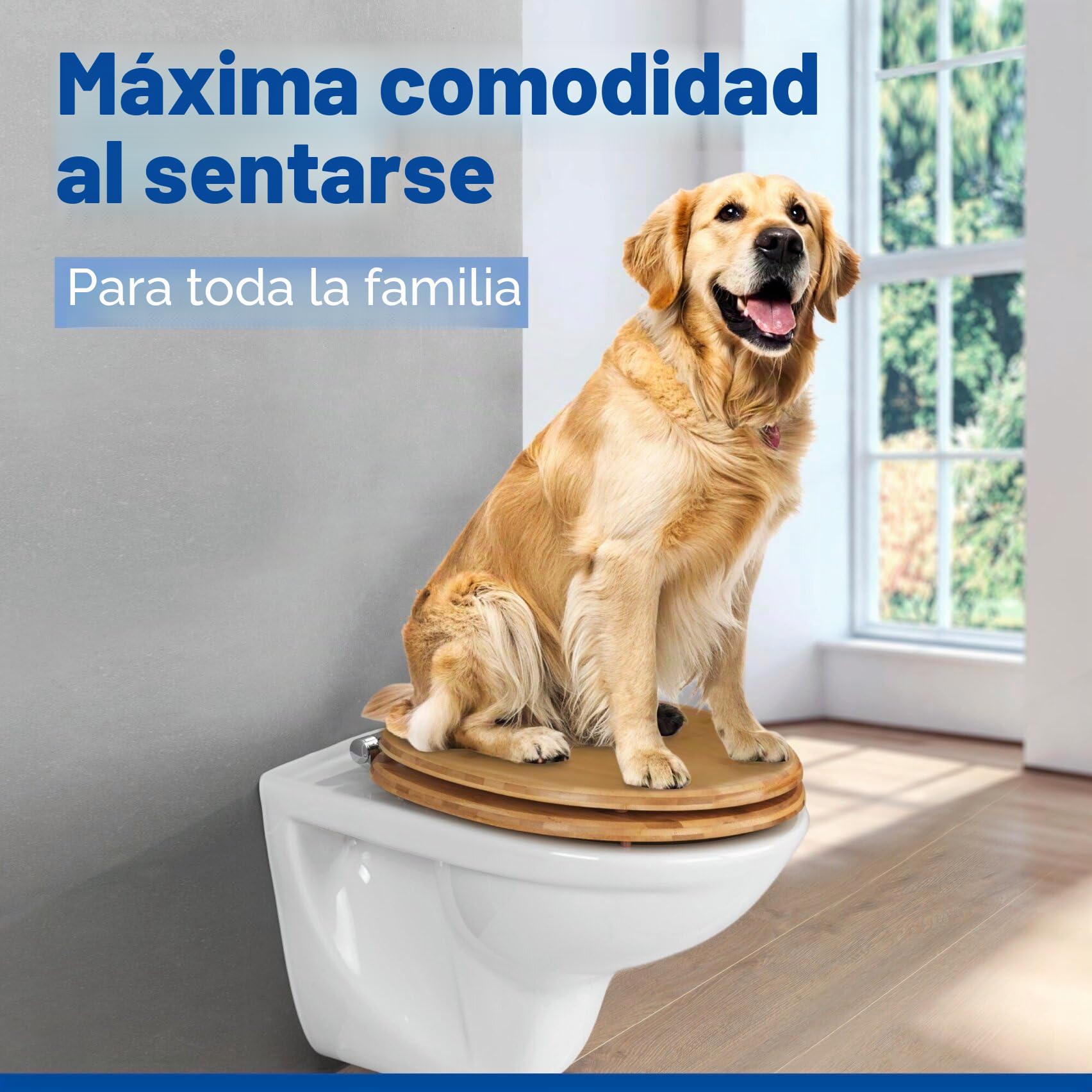 WENKO Asiento de WC Bambusa, asiento de inodoro de bambú con cierre suave y fijación higiénica Fix-Clip, multilacado y resistente a la humedad, (An. x P): 34,5 x 40,5 cm, natural
