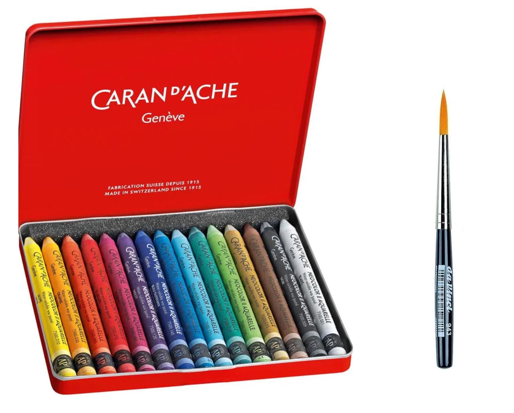 Caran d'Ache Neocolor II, Pasteles de cera acuarelables, Lápices de cera Aquarellables Lote de 15 Y DAVINCI 943