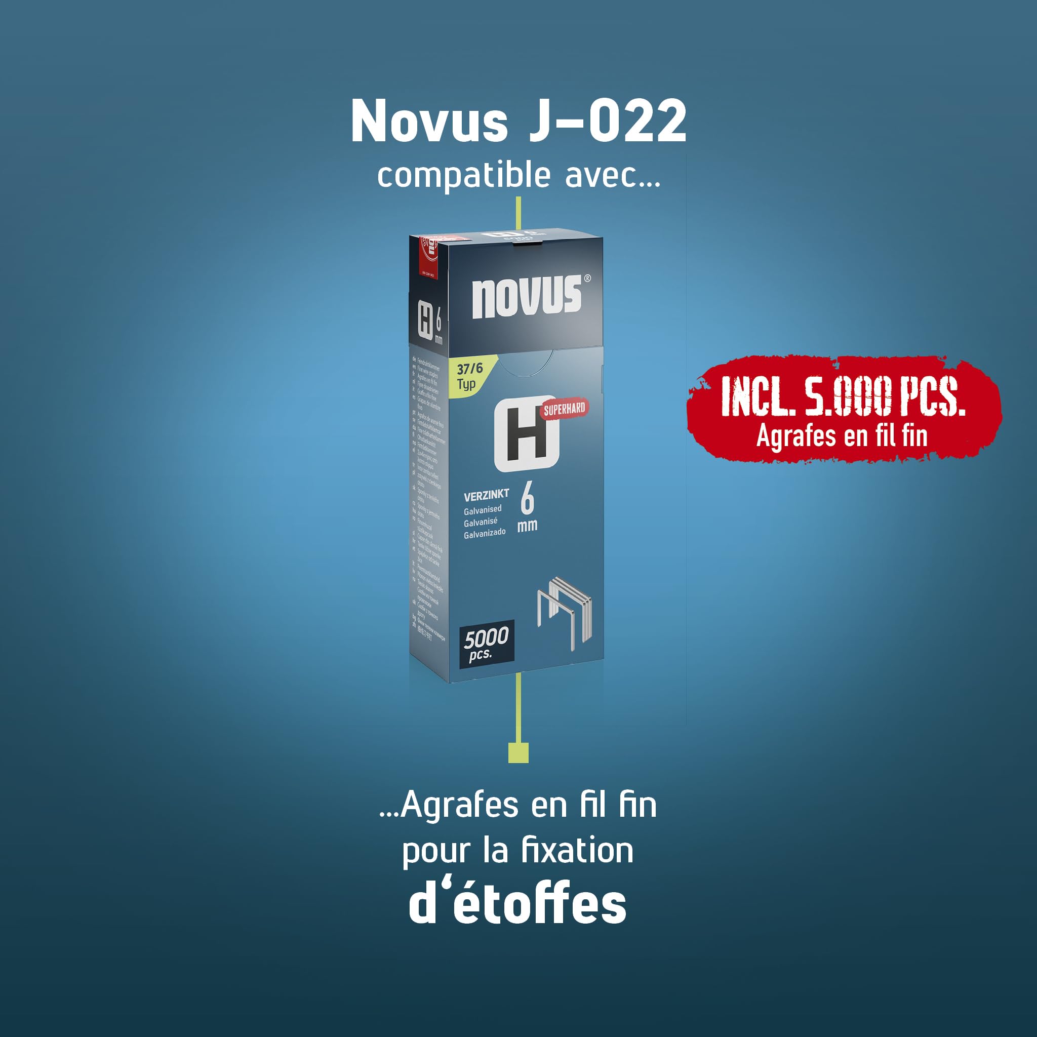NOVUS TOOLS Agrafeuse marteau J-022 Kit avec 5000 agrafes | Pour agrafes en fil fin de 4 - 6 mm │ Corps robuste en métal avec poignée ergonomique et chargement rapide des agrafes
