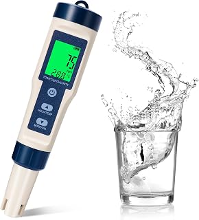 5-in-1 pH Messgerät mit LCD Display, Präzisionsmessung von pH, TDS, EC, Temperatur, Wasserqualität Tester für Pool, Aquarium, Trinkwasser und Hydroponik, Automatische Temperaturkompensation