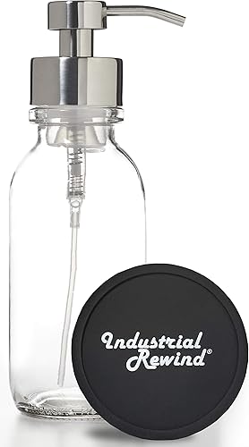 Dispensador de jabón de vidrio transparente con bomba de metal cromado, botella de vidrio de boca ancha de 16 onzas, incluye parte inferior