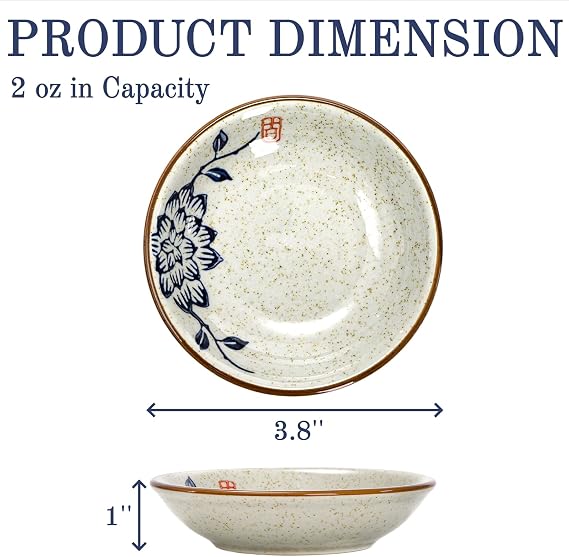 12 Pcs Japanese Sauce Dishes, 2 Oz Round Ceramic Side Dish Set | Small Seasoning Soy Dipping Bowl Plate for Sushi, Snack, Appetizer and Kitchen Prep, Assorted Color