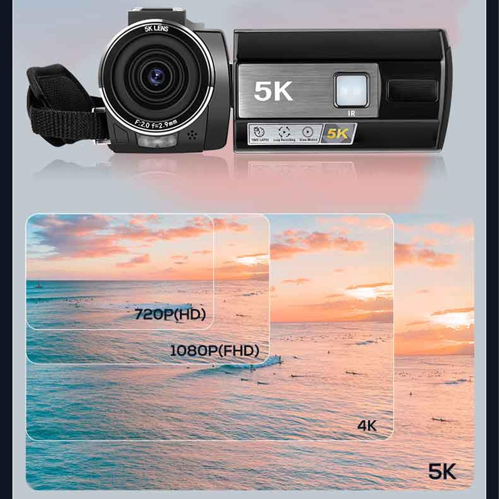 Amazon | ビデオカメラビデオカメラ、56MP 5K WiFiデジタルカメラ