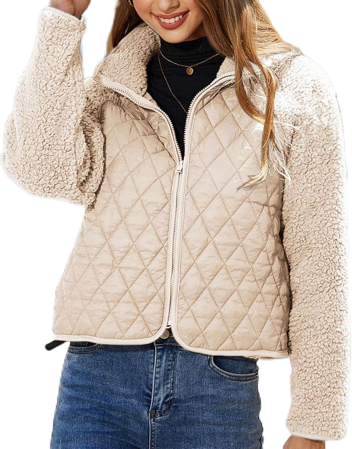 Women Long Sleeve Full Zip Jacket Stylish Plush Coat for Casual Daily Life Outdoor Made of Polyester Fiber Size S-XXL (L)