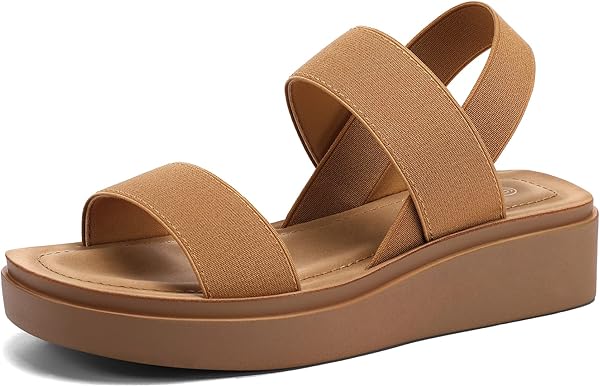 mysoft Women's Platform Wedges Sandals Slingback Lightweight Elastic Ankle Strap Low Wedges Walking Sandals Comfortable Slip On Casual Shoes