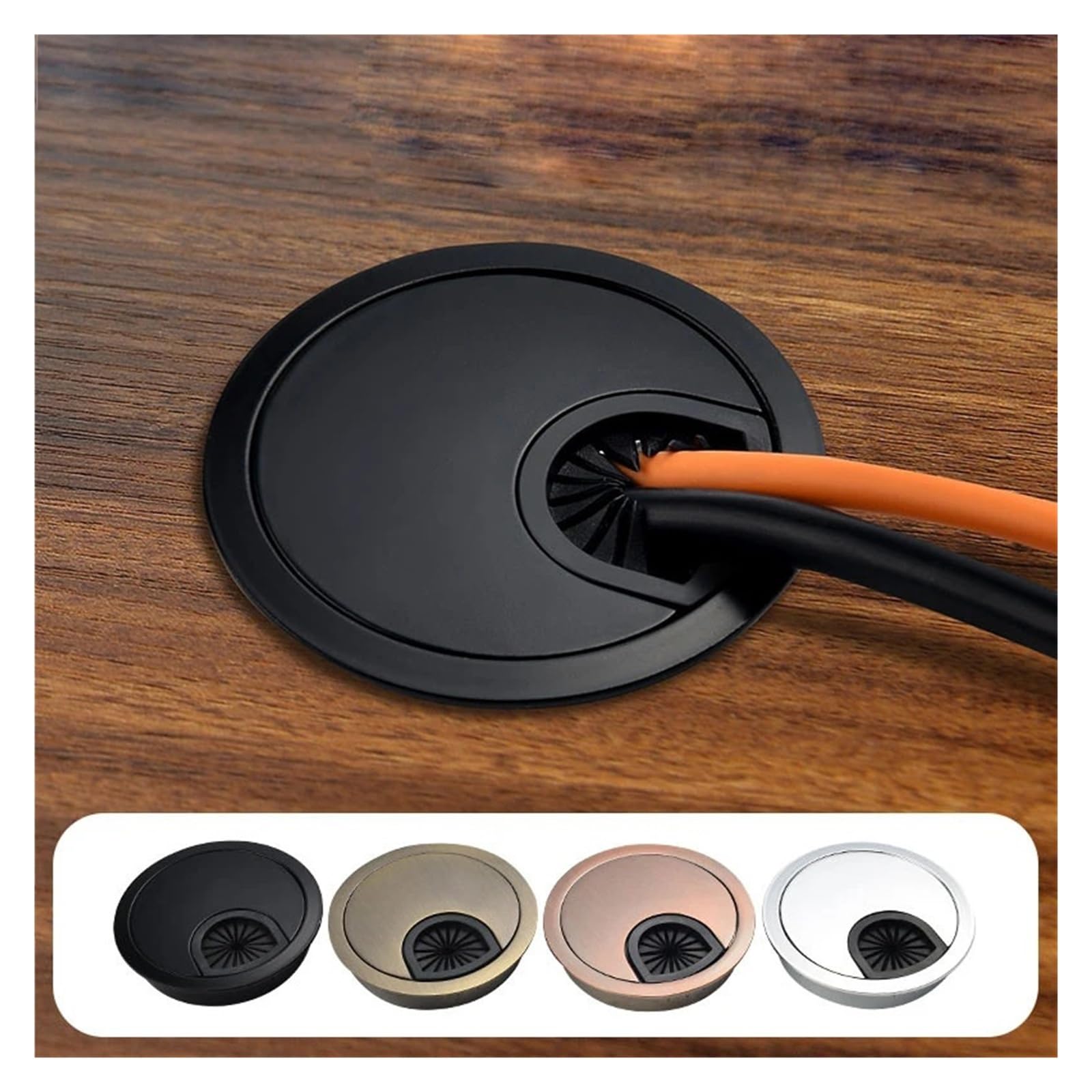 50 – 80 mm Zinc Alloy Round Desk Grommet Cable Hole Wire Port Cover (brąz, 60 mm)