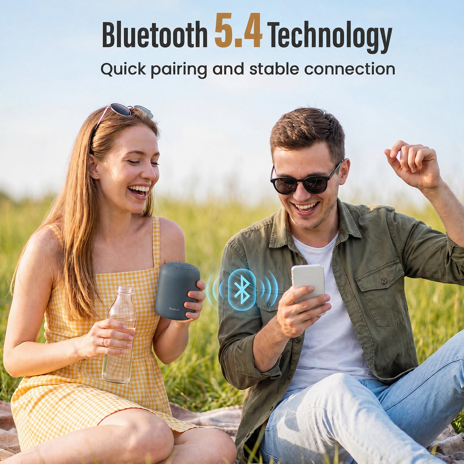 Bobtot Altoparlante Bluetooth portatile senza fili, mini altoparlanti impermeabili con suono stereo forte, 24 ore di riproduzione, funzione TWS, microfono integrato, piccole dimensioni con cinghia