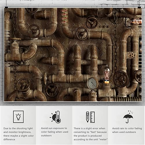 Miniatura 6 de YongFoto Telón de fondo vintage oxidado, estilo punk de vapor de 7 x 5 pies, tuberías de vapor de metal antiguo industrial, fondo de fotografía,