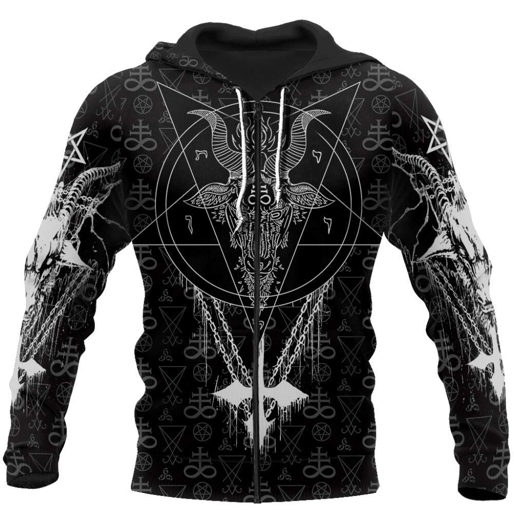 Herren Nordische Mythologie Hoodie, Vintage 3D Gedruckt Viking Satanic Tattoo Symbole Rune Streetwear Unisex Harajuku Heidnischen Reißverschluss Sweatshirt Pullover