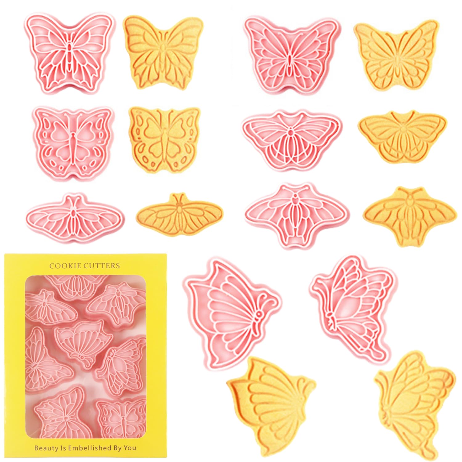 OrapinkButterfly Cookie Cutter-8 Pieces Plastic Butterfly Stamps Shaped Biscuit Cutter Set