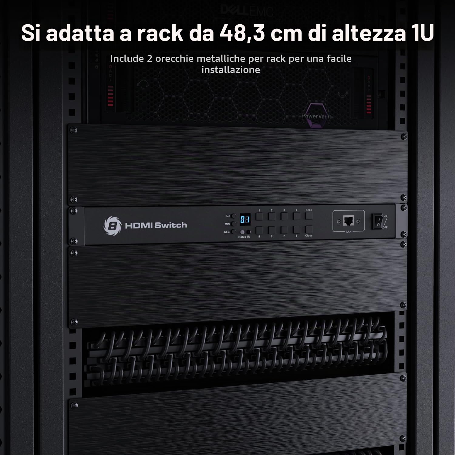 TESmart HDMI 2.0 4K@60Hz Switcher 8 Ingressi 1 Uscita, Convertitore 8x1, LAN/RS232, Pulsante/Telecomando, HDCP 2.2, Fino a 8 Dispositivi, Adatto per PC, TV, DVD, Console di Gioco, Xbox, PS4, DVR