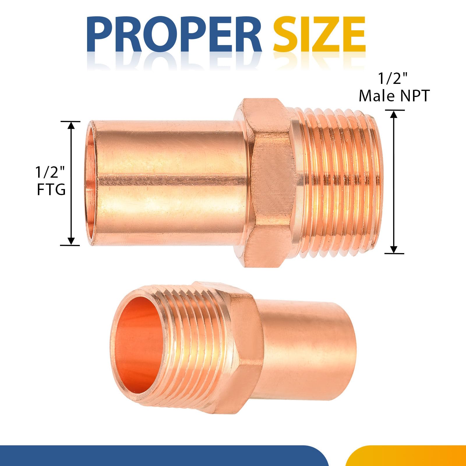 Paquete de 30 Unidades de Tornillos Macho de Cobre para Calle, 1/2" FTG x 1/2" MPT, Rosca Macho NPT para fontanería.
