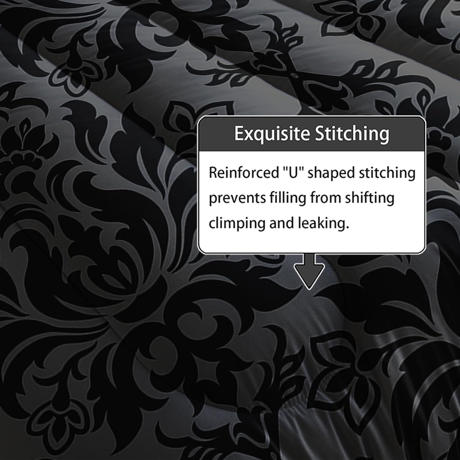 Axolotl Black Grey Comforter Set Queen Size,7 Piece Damask Bedding Set Boho Paisley Comforter Set Gothic Vintage Floral Bed Set Elegant Victorian Baroque Comforter with Flat Fitted Sheet 4 Pillowsham