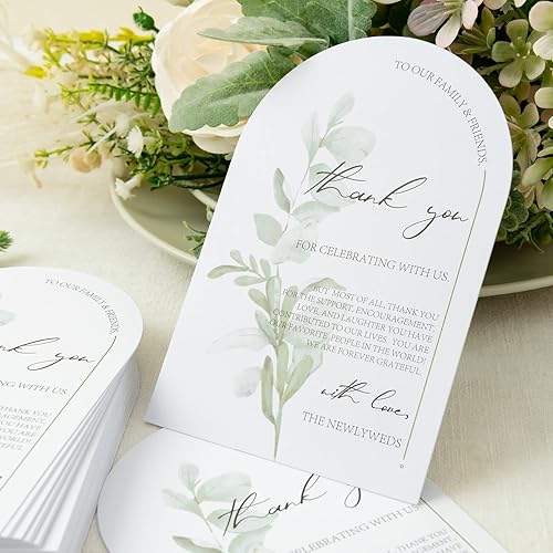 Miniatura 5 de Crisky Arch Design Greenery - Tarjetas de agradecimiento para boda, 50 unidades, centros de mesa de boda elegantes y elegantes y decoraciones de