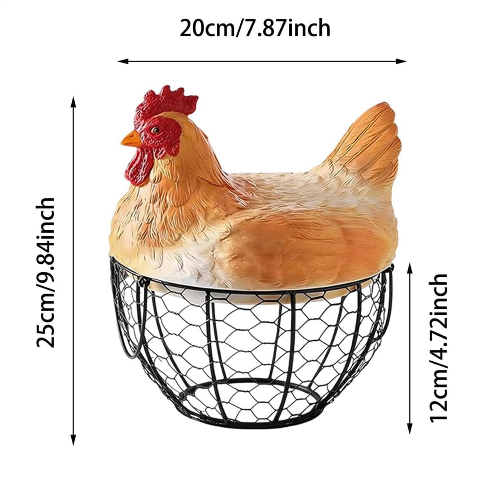 Koszyk na jajka kurze Metalowy pojemnik vintage | Pojemnik na jajka z pokrywką w kształcie kury do Kuchni Wiejskiej, na Stół, Wielkanocne Zbiory, Przekąski