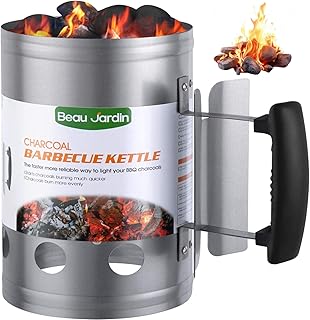 BEAU JARDIN Charcoal Chimney Starter 11"X7" Grill Barbecue BBQ Galvanized Steel Chimney Lighter Basket Outdoor Cooking Quick Rapid Fire Briquette Starters Can Canister for Grilling Camping Accessories