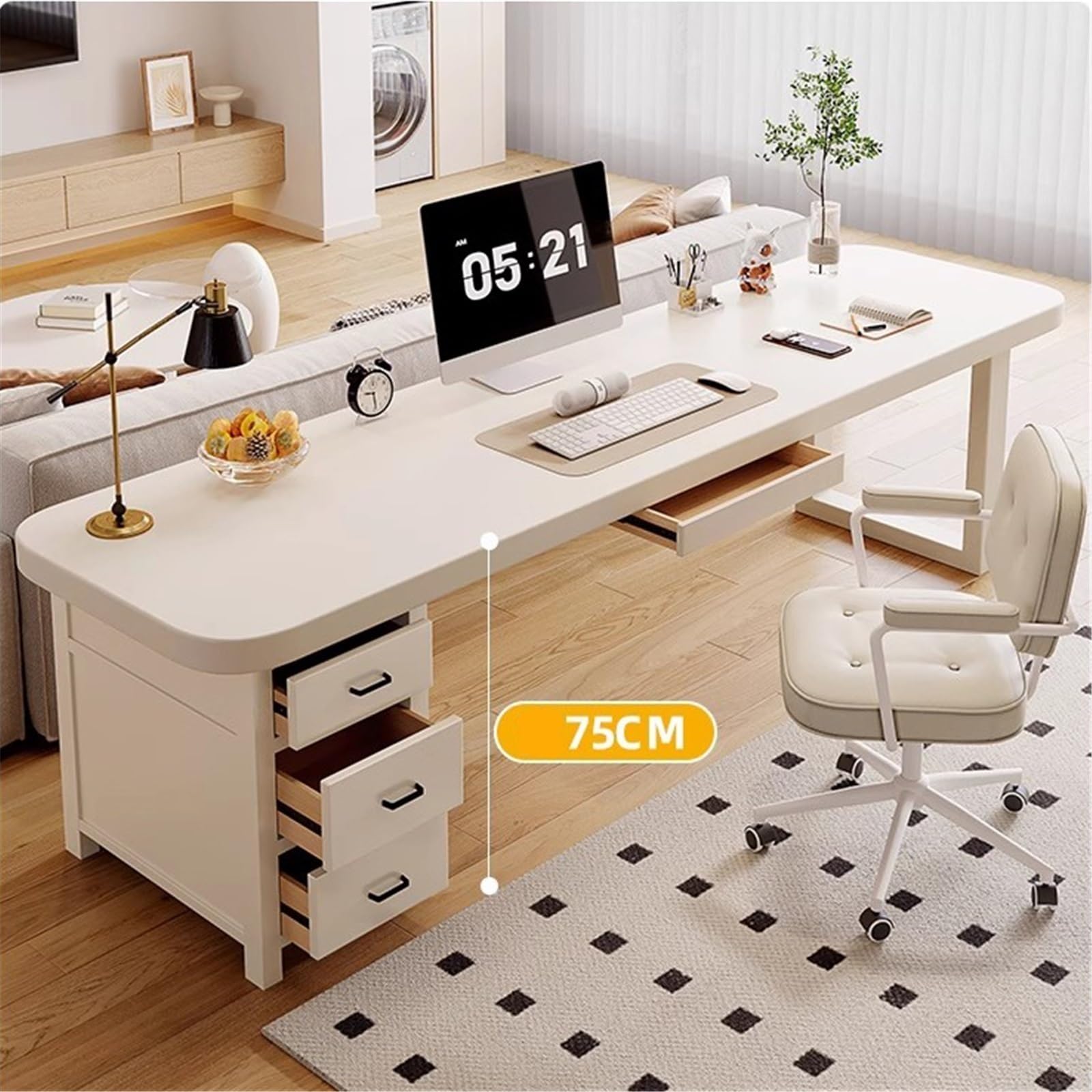 SDdPulse Scrivania da ufficio in legno con contenitore, moderna per casa e ufficio, con vassoio per tastiera e 3 cassetti, bianco, 180 x 70 x 75 cm