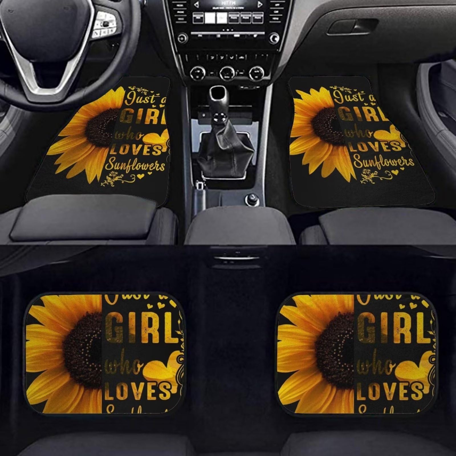 Love Sunflower Girl - Tappetini in gomma per auto, anteriori e posteriori, con retro in gomma antiscivolo, accessori interni auto