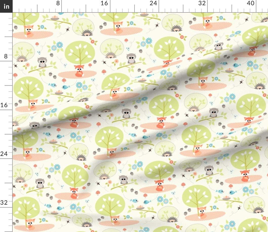 Spoonflower Fabric - Woodland Blue Animals Nursery Fox Owl Printed on Petal Signature Cotton Fabric by The Yard - Sewing Quilting Apparel Crafts Decor