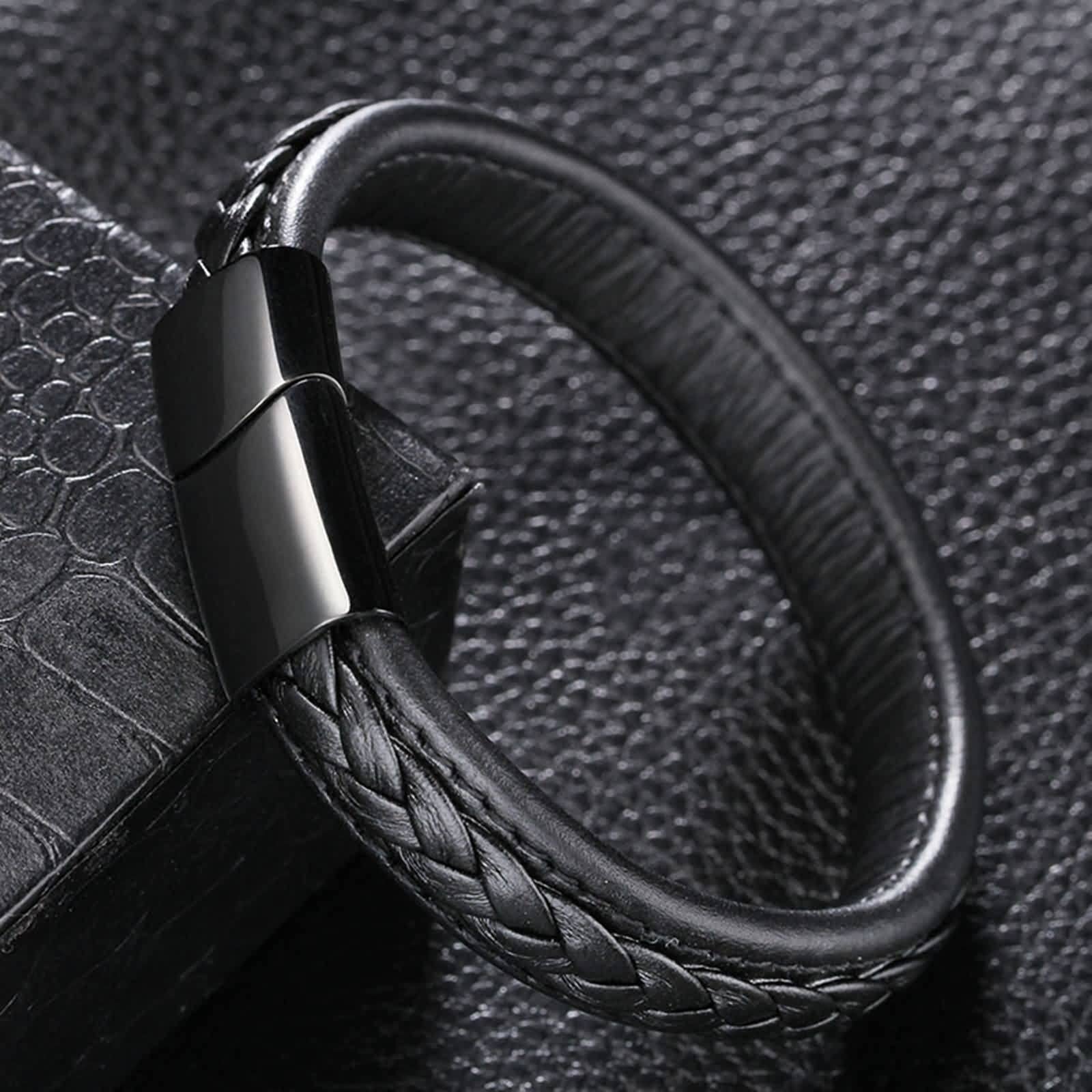 Pulsera de acero inoxidable, pulsera de cuero para hombre, hebilla magnética, tejido para mujer