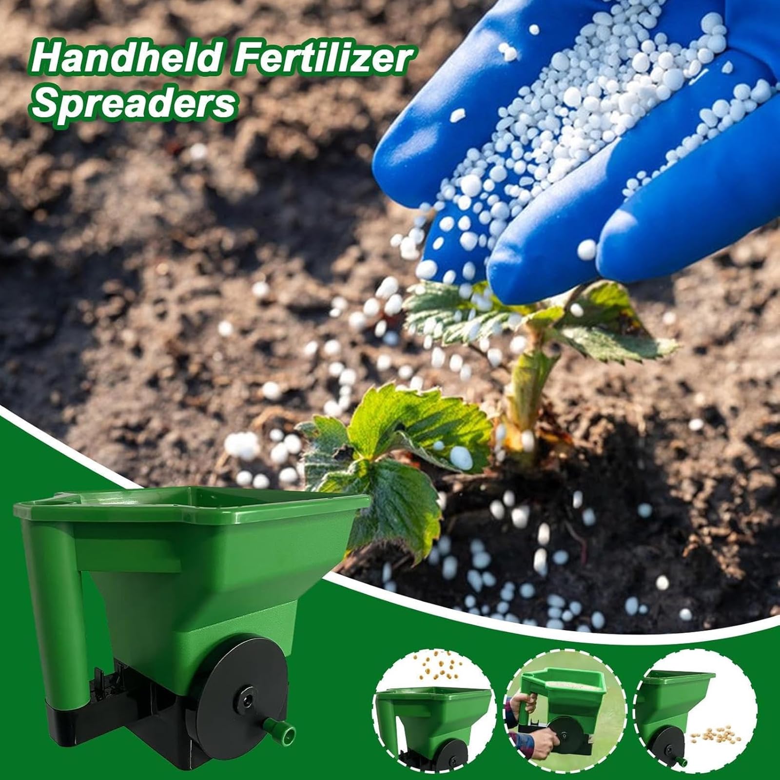 Ręczny Rozsiewacz Nasion, Przenośny Rozsiewacz Nawozu Ogrodowego O Pojemności 3 L Z Korbą Ręczną, Regulowanym Zasobnikiem, Narzędzie Do Rozprowadzania Nasion Trawy, Roślin I Krzewów Na Zewnątrz green