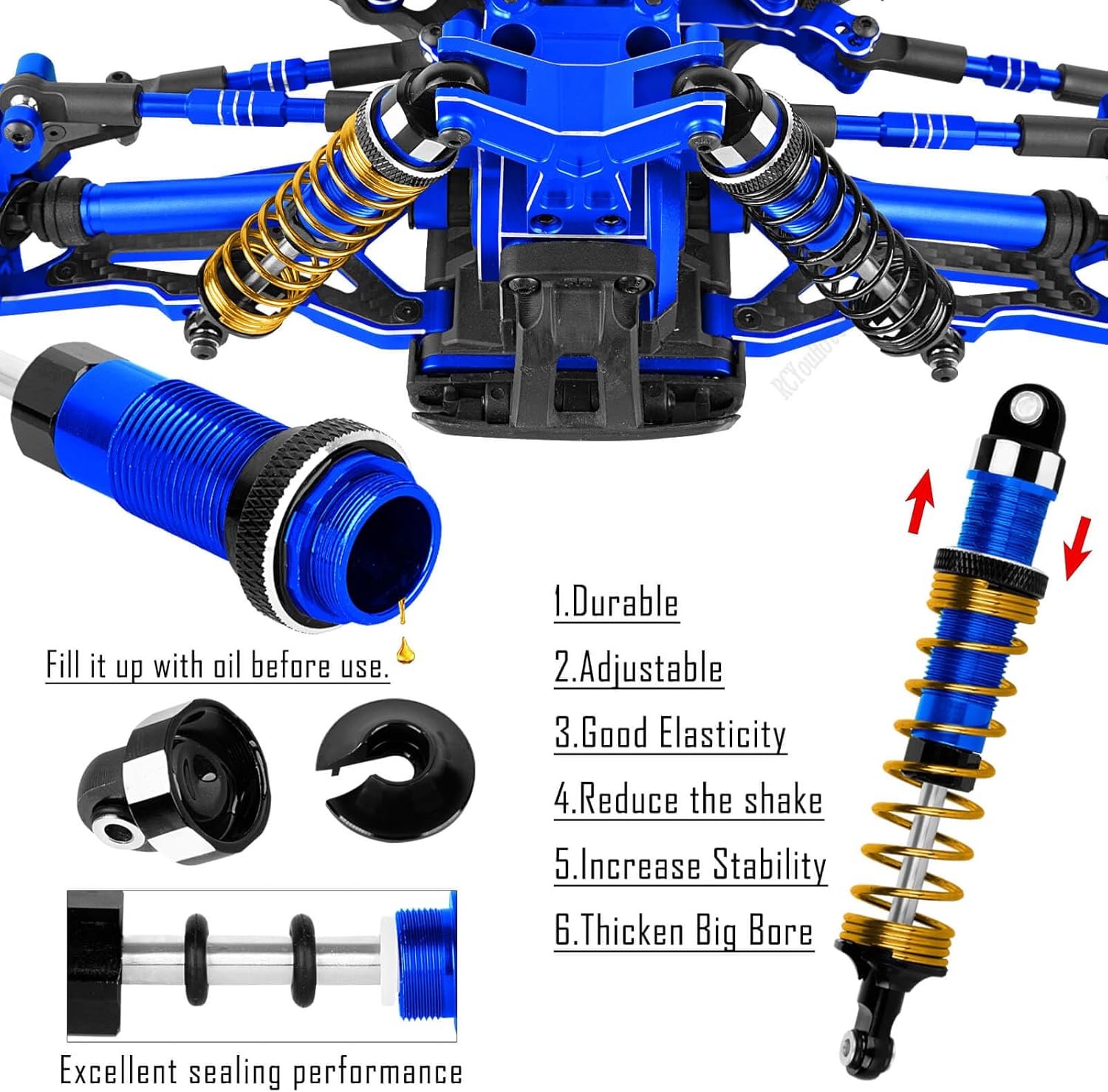 RC Suspension A Arms/Steering Blocks/Hub Stub Axle Carriers/CVD Drive Shaft Axles Driveshaft/RC Shocks/Turnbuckles Camber Links Upgrade Parts for 1/10 Big Rock 4X4 V3 3S BLX,Navy Blue