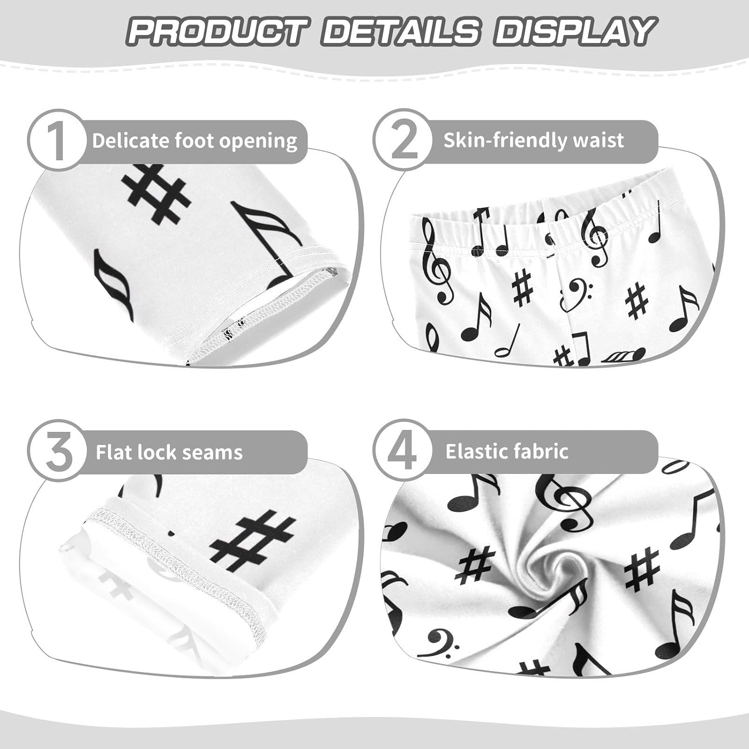 GAIREG Full-Length Girls Leggings Black Musical Notes