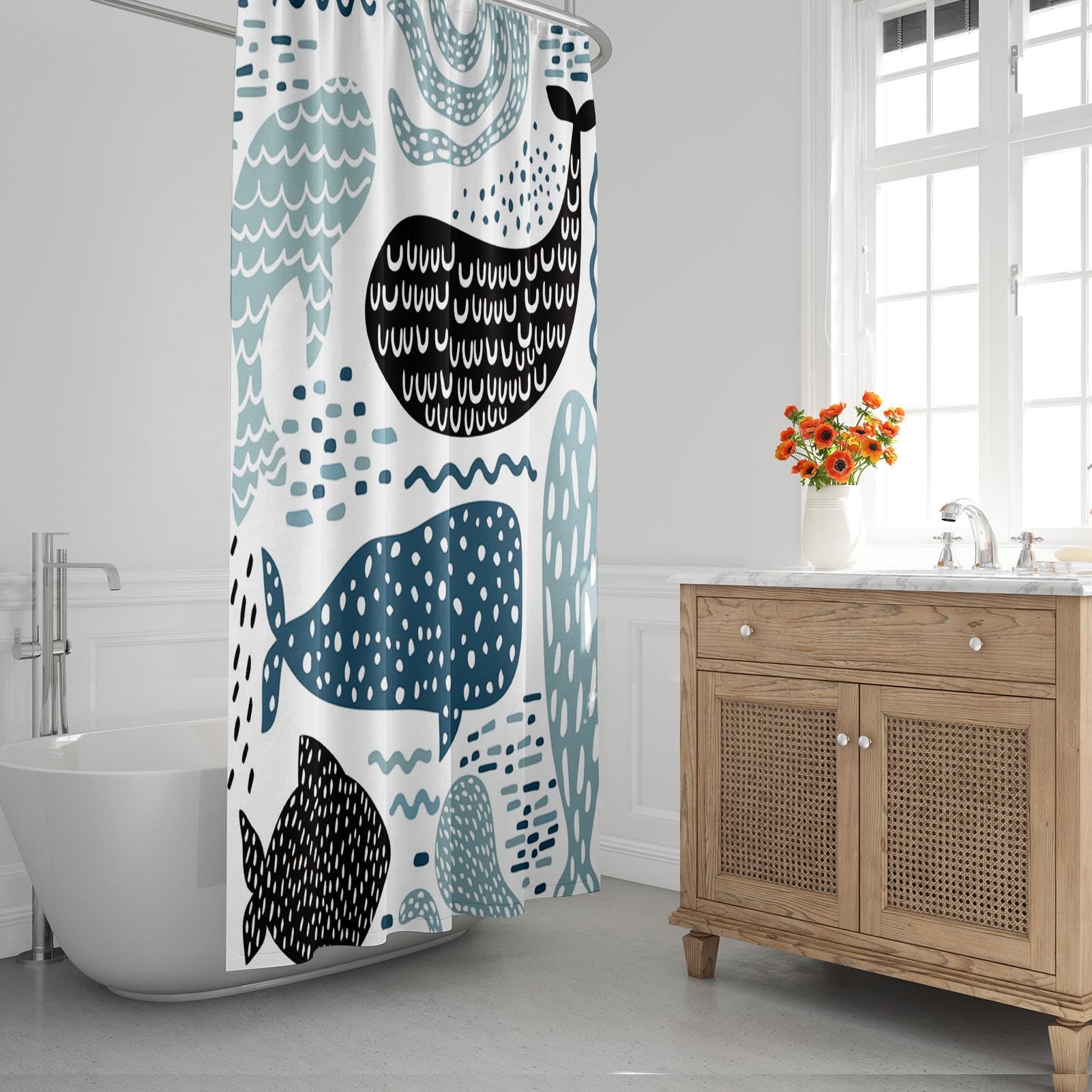 VaryHome - Cortina de ducha con ganchos (poliéster, impermeable, con cierre de vela), color negro