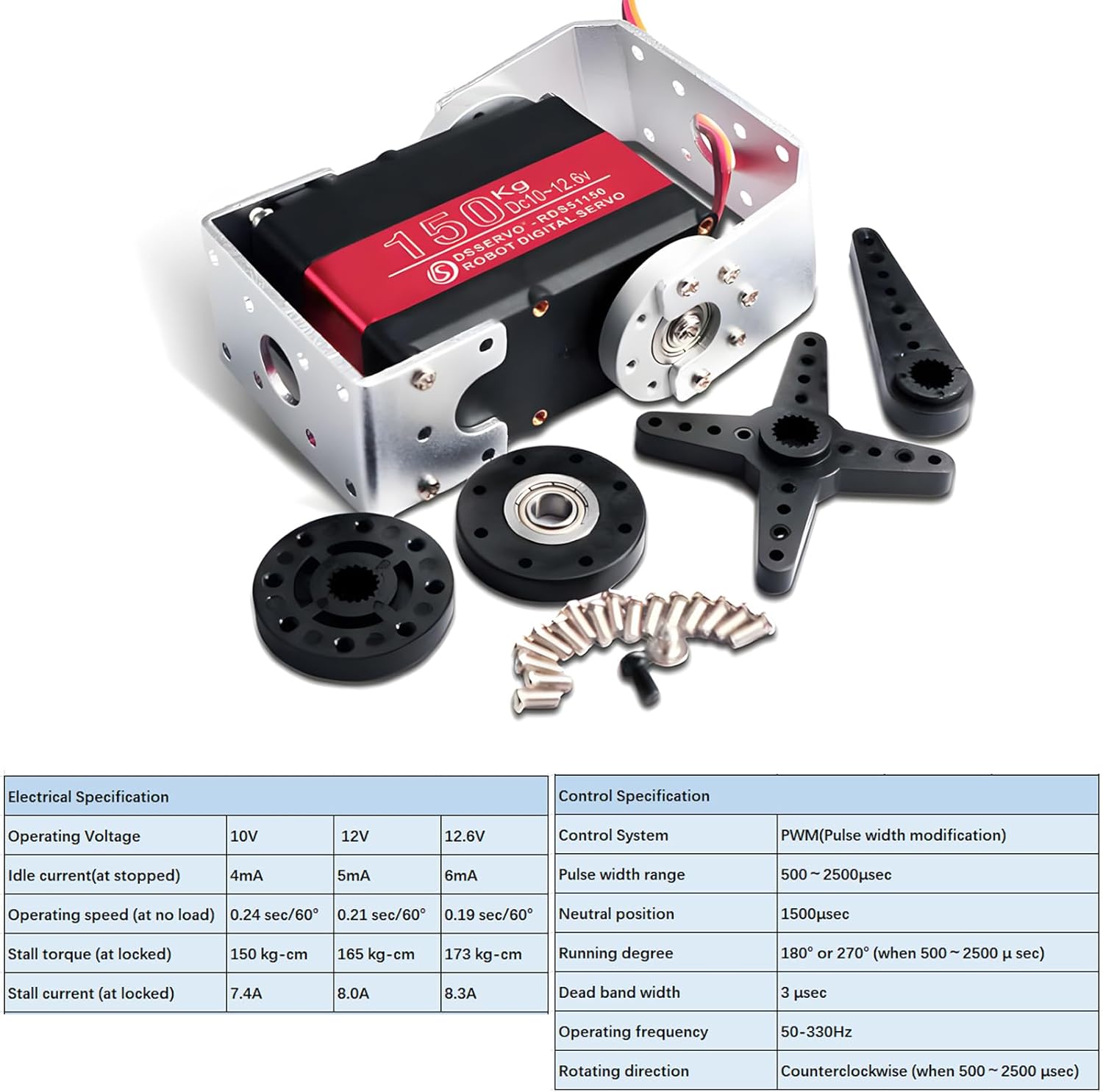 150KG RDS51150 High-Torque Metal Gear Robotic Digital Servo 180 Degree 12V Waterproof Double-Shaft RC Servo for Robot