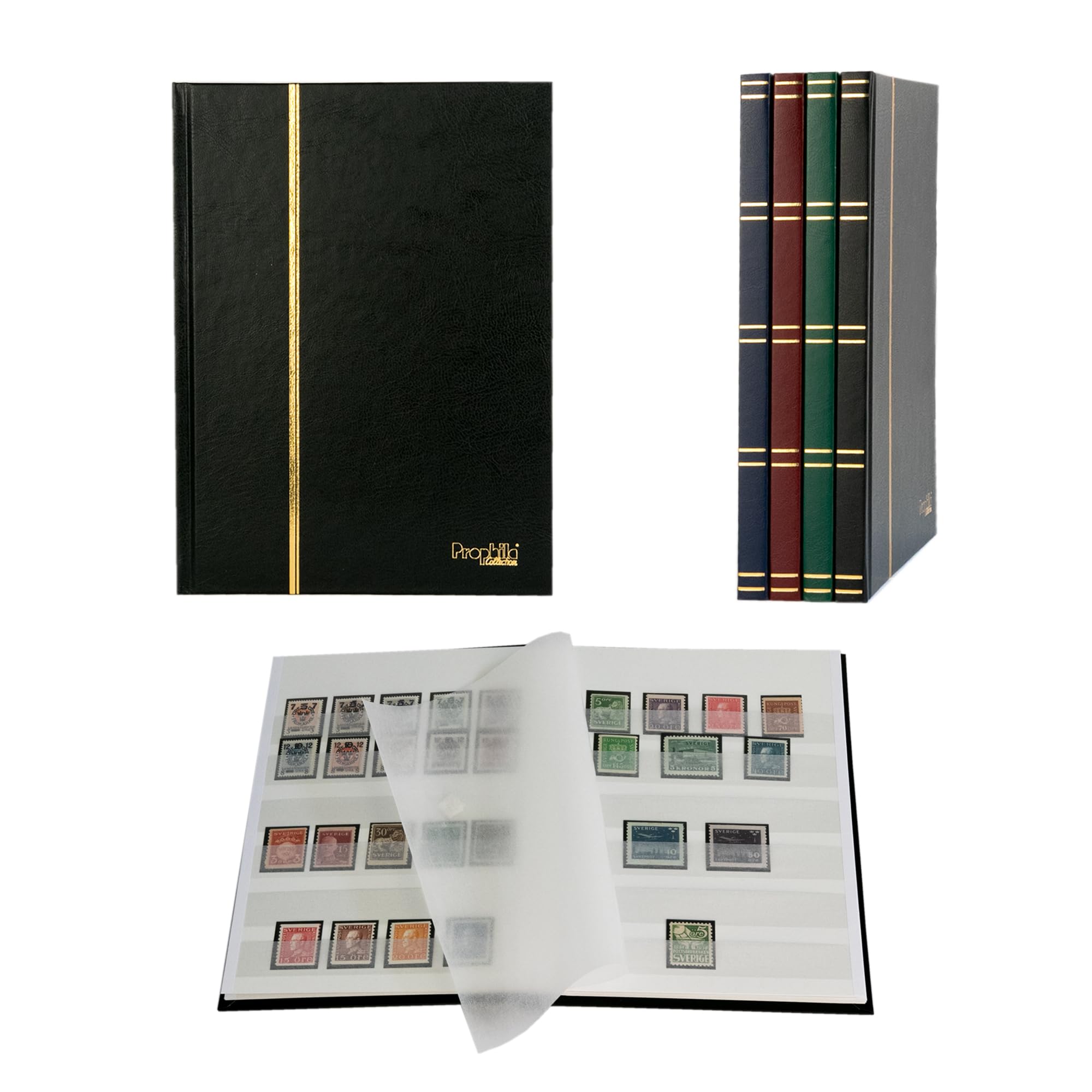 Prophila small stamp album (new) 16 white sides, black cover