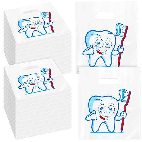 Jetec 200 bolsas de plástico de dientes de 8.18 x 9.25 pulgadas, mercancía para el cuidado del paciente, bolsas de regalo de plástico dental con
