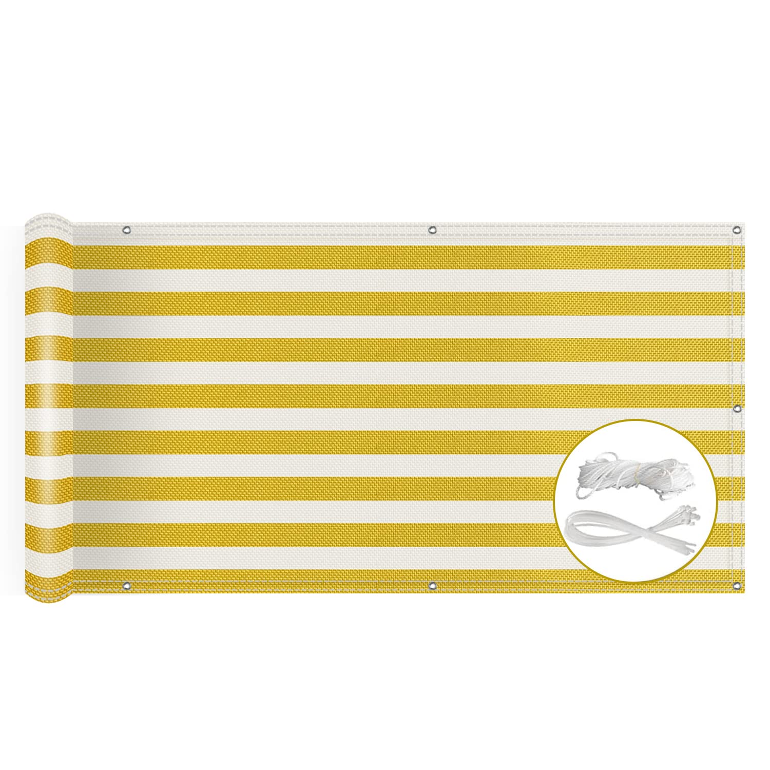 GJZQDKX Waterproof Balcony Windbreaker 70x150cm Sun Protection for Garden & Terrace Yellow & White Striped with Grommets & Tie Outdoor Wind Shield Cover
