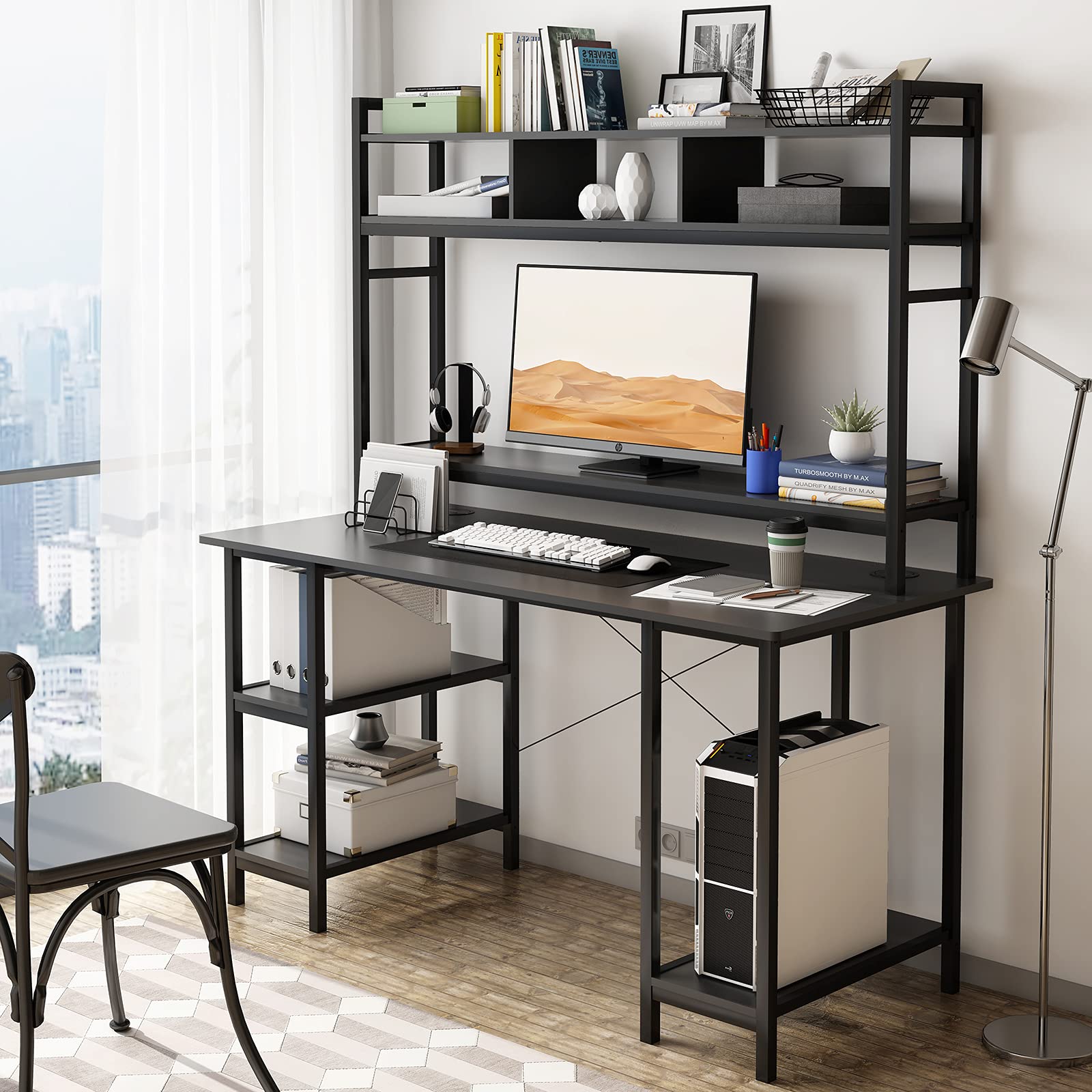 Sedeta Computer Desk with Hutch, Keyboard Tray and Monitor Shelf, 55