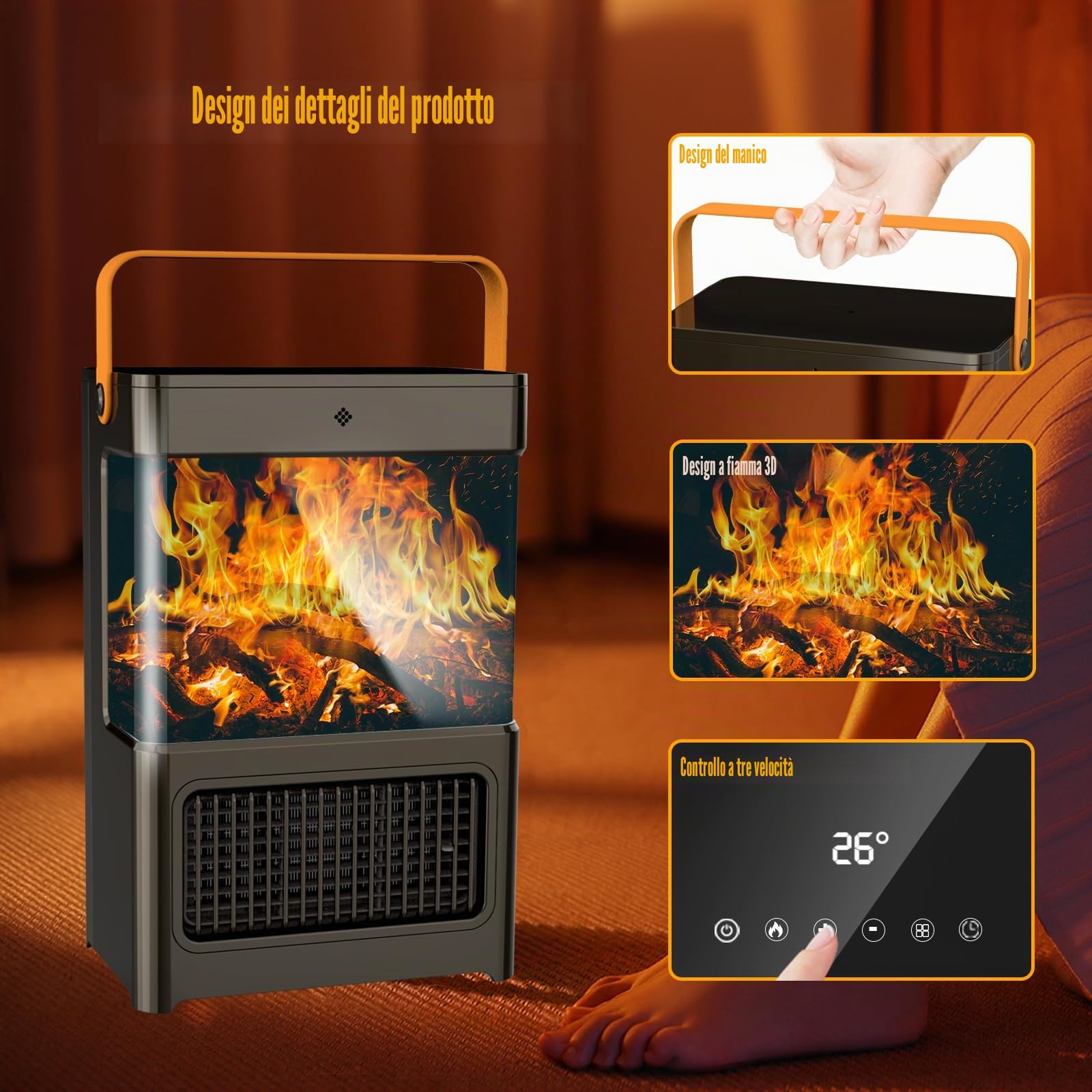 Termoventilatore a risparmio energetico, 2000 W, in ceramica PTC, oscillante a 80°, silenzioso, riscaldatore elettrico portatile con telecomando, termostato, timer da 12 ore, 3 modalità, protezione