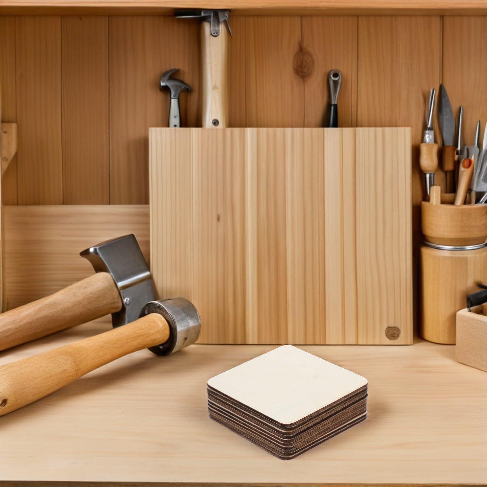 Cabilock 40 Pezzi Legno Grezzo Quadrati per Artigianato, Piccoli Pezzi di Legno Naturali Verniciabili per Fai da Te, Pittura, Incisione e Decorazioni Casa