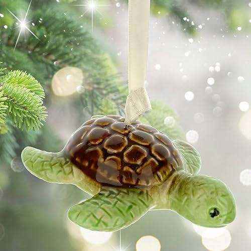 Miniatura 3 de Adorno de tortuga marina - Figura colgante de arte de porcelana, verde/marrón