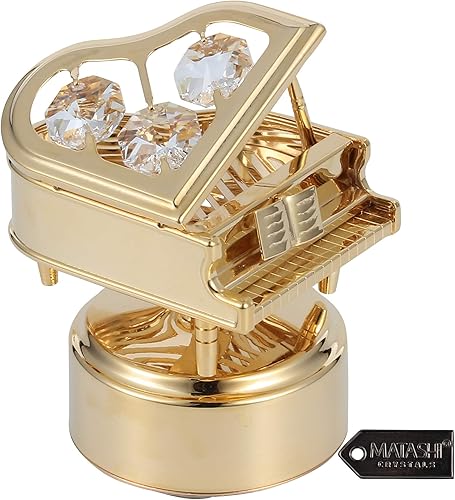 Matashi Caja de música chapada en oro de 24 quilates con tachuelas de cristal decoración de mesa para sala de estar regalo para Navidad cumpleaños